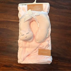 NWT Dream Trails Reversible Pink Throw & Neck Pillow | Embossed | Baby Blanket